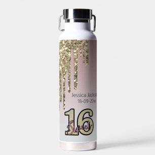 Blush Pink Rose Gold Sweet Sixteen Water Bottle