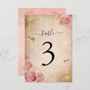 Blush Pink Rose Gold Table Number Cards 