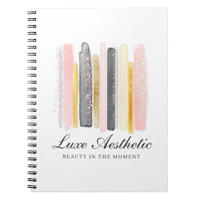 Blush Pink & Rose Gold Watercolor Paint Strokes Notebook (Front)
