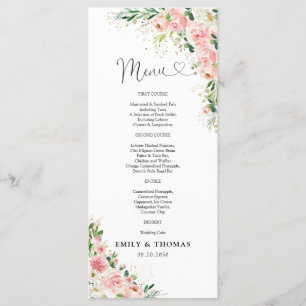 Blush Pink Rose Gold Wedding Ceremony Menu