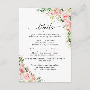 Blush Pink Rose Gold Wedding Details Card