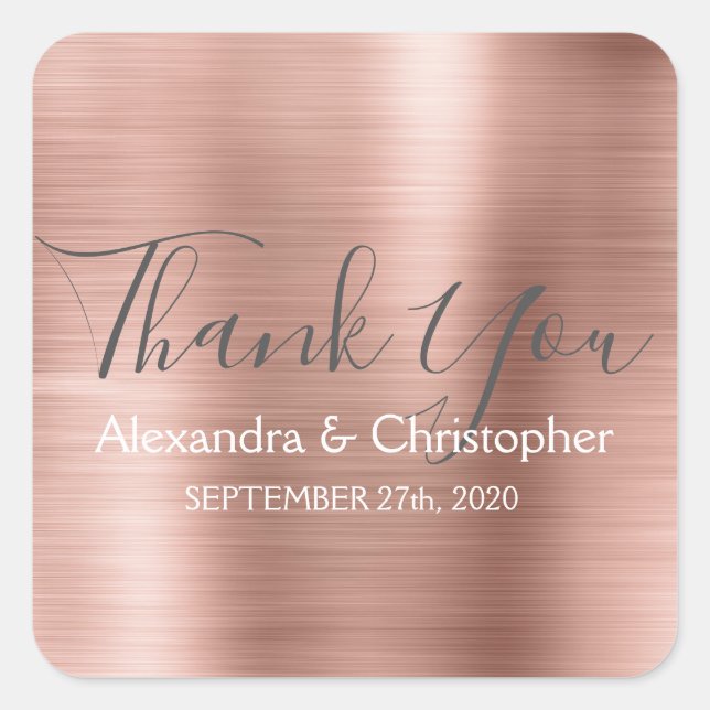 Blush Pink | Rose Gold Wedding Favour Thank You Square Sticker (Front)