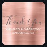 Blush Pink | Rose Gold Wedding Favour Thank You Square Sticker<br><div class="desc">Blush Pink | Pink Rose Gold Wedding Seal Favour Thank You Sticker. This sticker can be customized to include your name and wedding date and be used to seal your wedding invitations or favour bags. This rose gold wedding seal sticker is part of the rose gold wedding collection. Please contact...</div>