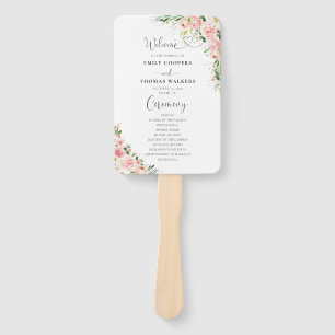 Blush Pink Rose Gold Wedding Program Hand Fan