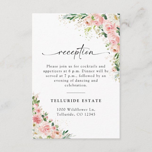 Blush Pink Rose Gold Wedding Reception Card (Front)