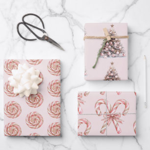 Blush Pink Rose Gold White Peppermints Christmas Wrapping Paper Sheet