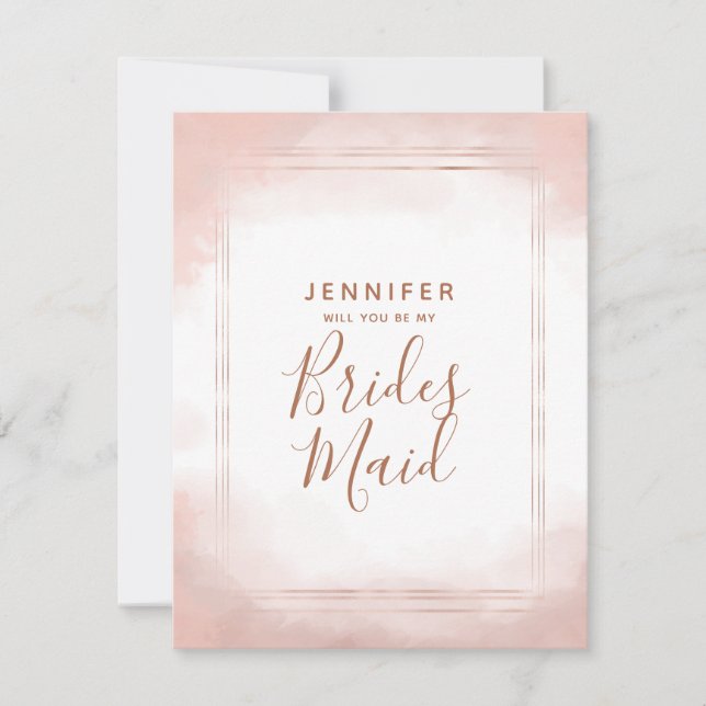 Blush Pink & Rose Gold Will You Be My Bridesmaid Invitation (Front)