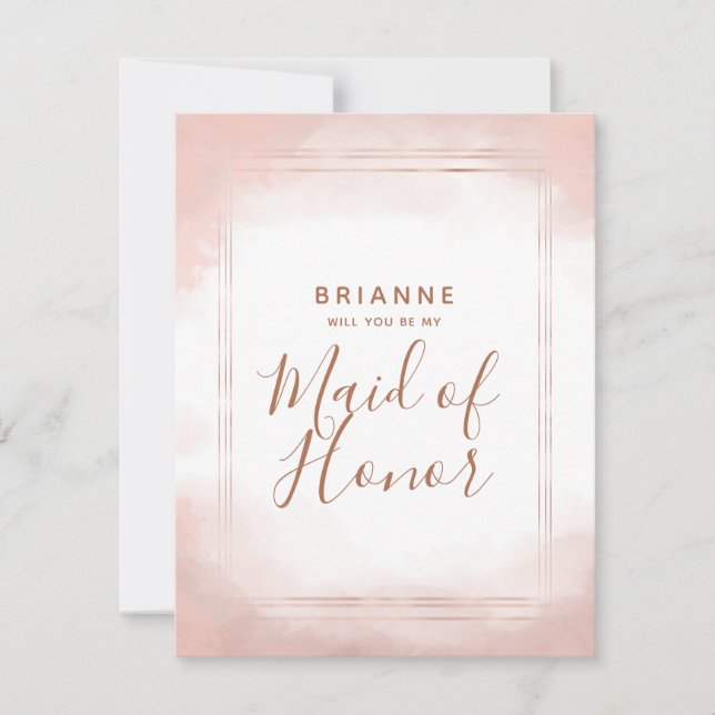 Blush Pink Rose Gold Will You Be My Maid of Honour Invitation (Front)