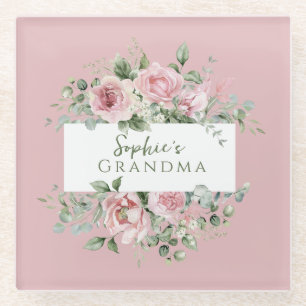 Blush Pink Rose Grandma Glass Coaster