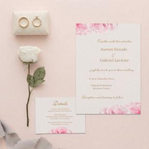 Blush Pink Rose Ivory Gold Wedding Hotel Detail Enclosure Card