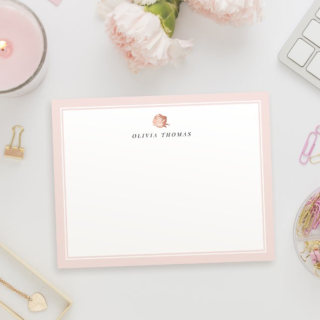 Blush pink rose retro personalized Stationery Card (Blush pink rose retro personalized Stationery Note Card)