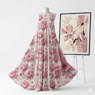 Blush Pink Rose Rococo Garden French Toile Vintage Fabric