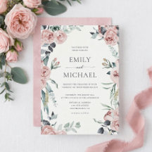 Blush Pink Rose Romantic Wedding Invitation