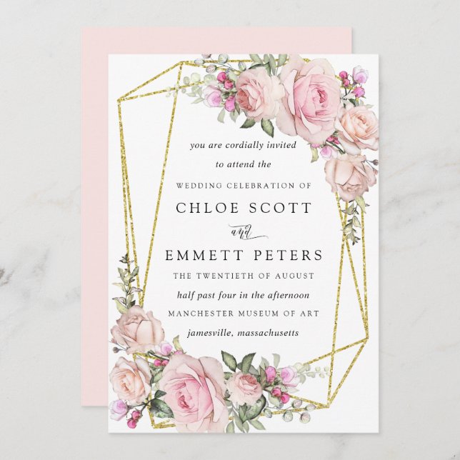 Blush Pink Rose Rustic Floral Wedding Invitation (Front/Back)