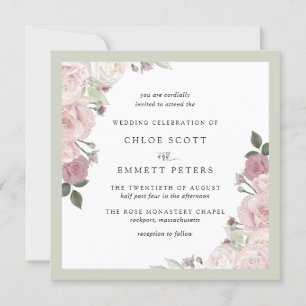 Blush Pink Rose Rustic Floral Wedding Invitation