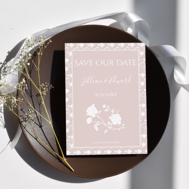 Blush Pink Rose Save The Date Announcement (Blush Pink Rose Save the Date)