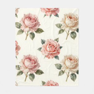 Blush Pink Rose Vintage Floral Pattern Fleece Blanket