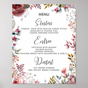 Blush Pink Rose Watercolor Floral Wedding Menus  Poster