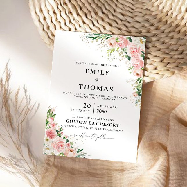 Blush Pink Rose Wedding Ceremony Invitation (Creator Uploaded)