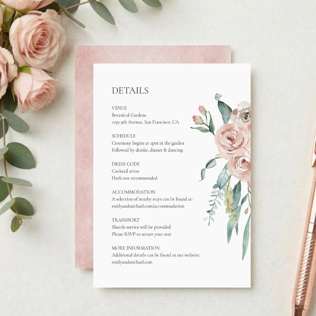 Blush Pink Rose Wedding Details Enclosure Card (Creator Uploaded)