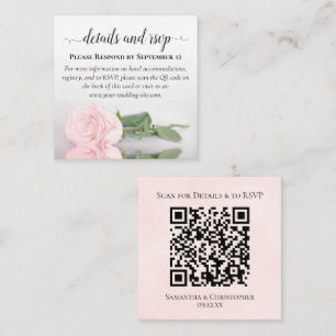 Blush Pink Rose Wedding Details & RSVP QR Code Enclosure Card