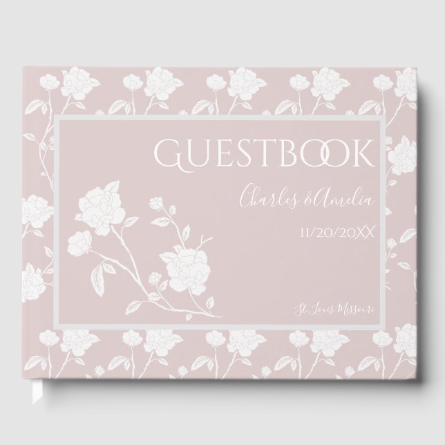 Blush Pink Rose Wedding Guest Book (Front)