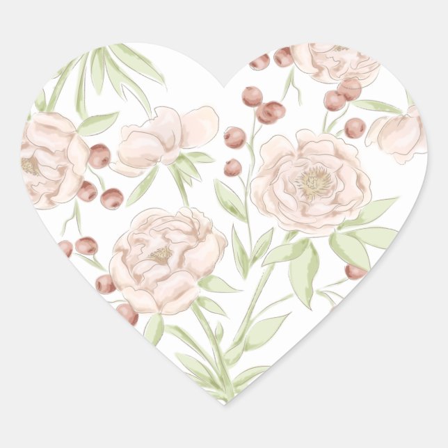 Blush Pink Rose Wedding Heart Sticker (Front)