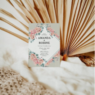 Blush Pink Rose Wedding Invitation