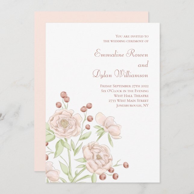 Blush Pink Rose Wedding Modern Invitation (Front/Back)