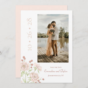 Blush Pink Rose Wedding Modern Save the Date Invitation