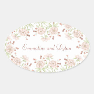 Blush Pink Rose Wedding Oval Sticker