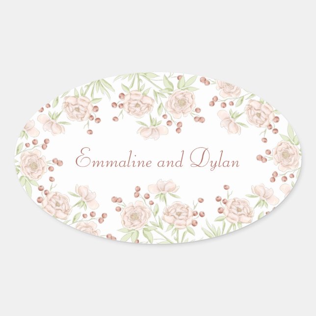 Blush Pink Rose Wedding Oval Sticker (Front)