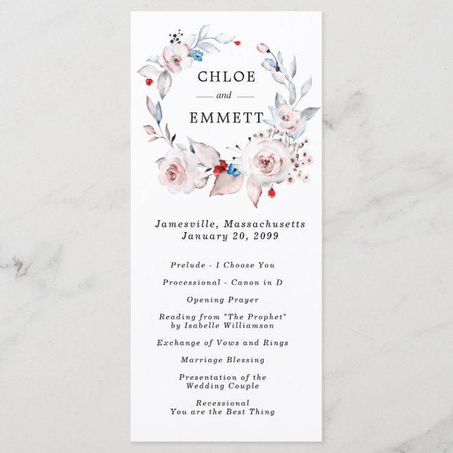 Blush Pink Rose Wedding Program (Front)
