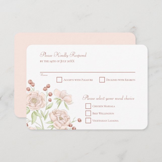 Blush Pink Rose Wedding RSVP Reply Modern Invitation (Front/Back)