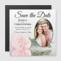 Blush Pink Rose Wedding Save The Date Photo Magnet