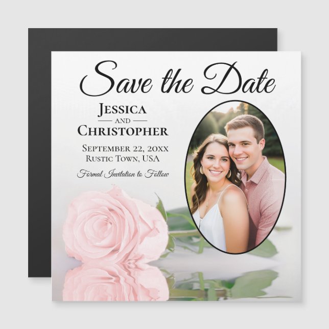 Blush Pink Rose Wedding Save The Date Photo Magnet (Front/Back)
