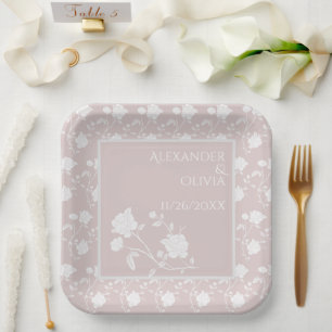 Blush Pink Rose Wedding Shower Paper Plates