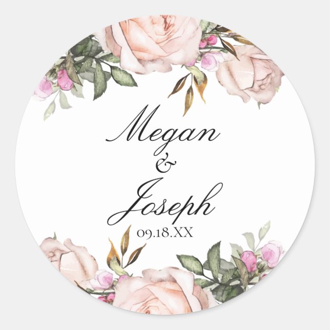 Blush Pink Rose Wedding Stickers (Front)