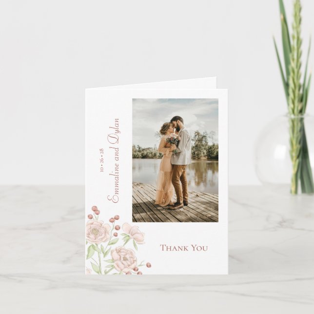 Blush Pink Rose Wedding Thank You Cards Photo (Front)