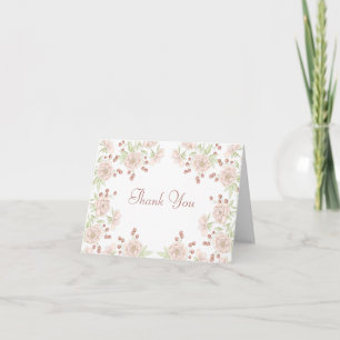 Blush Pink Rose Wedding Thank You Note Card
