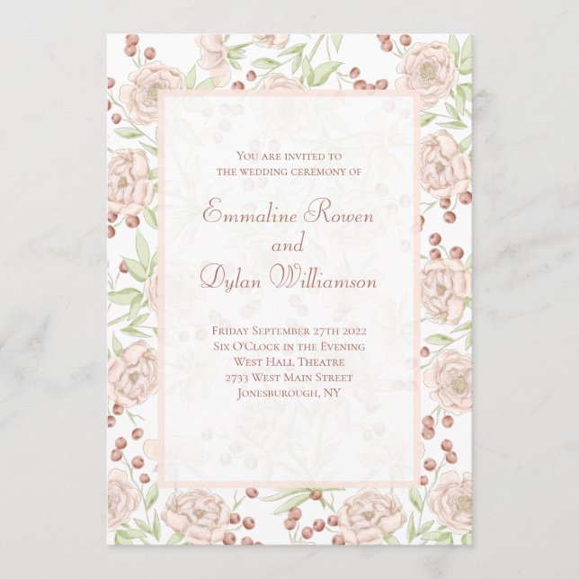 Blush Pink Rose Wedding Vintage Invitation (Front)