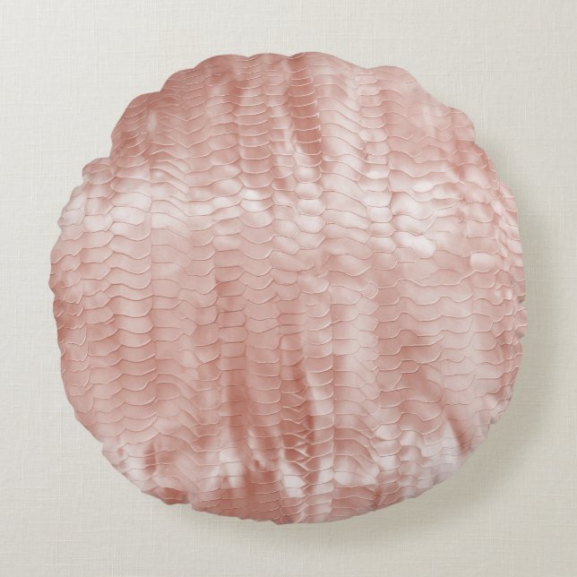 Blush Pink Rose White Shell Round Pillow (Front)