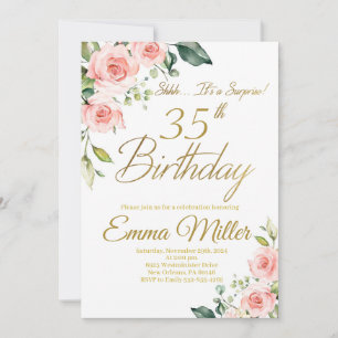 Blush Pink Roses 35th Birthday Party Invitation