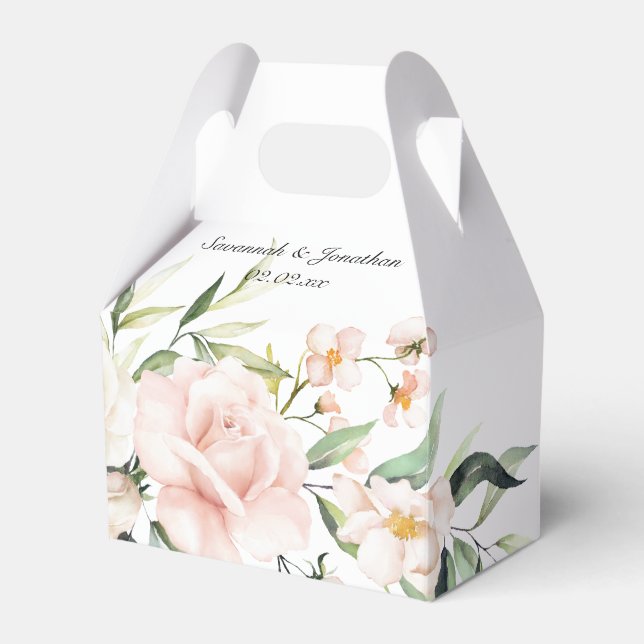 Blush Pink Roses and Eucalyptus Greenery Wedding Favor Box (Front Side)