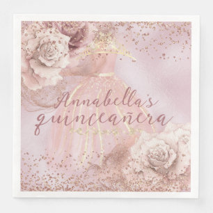 Blush Pink Roses and Gold Quinceañera Napkin