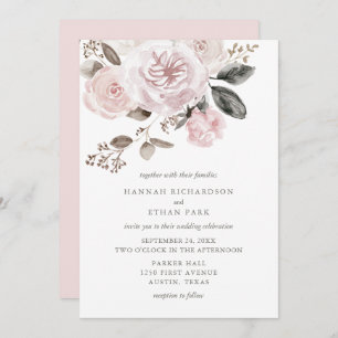 Blush Pink Roses and Peonies Watercolor Wedding Invitation