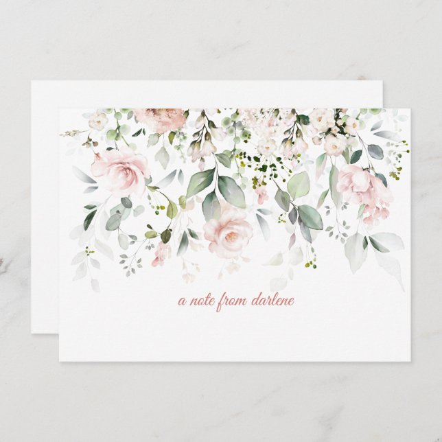 Blush Pink Roses and Sage Greenery Note Card (Front/Back)