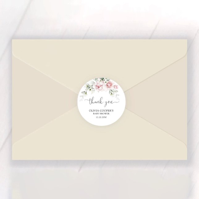 Blush Pink Roses Baby Shower Classic Round Sticker (Creator Uploaded)