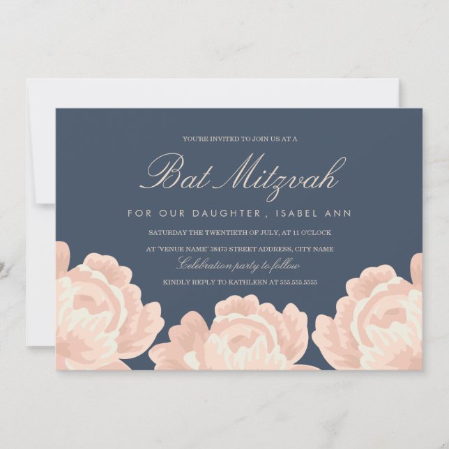 Blush Pink Roses Bat Mitzvah Invitation (Front)