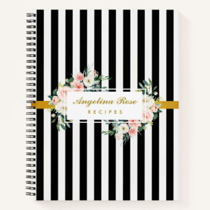 Blush pink roses black and white recipe book